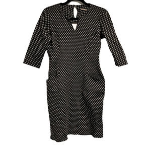 J. McLaughlin Black Sheath Dress Brown Geometric Work Career Fitted Business